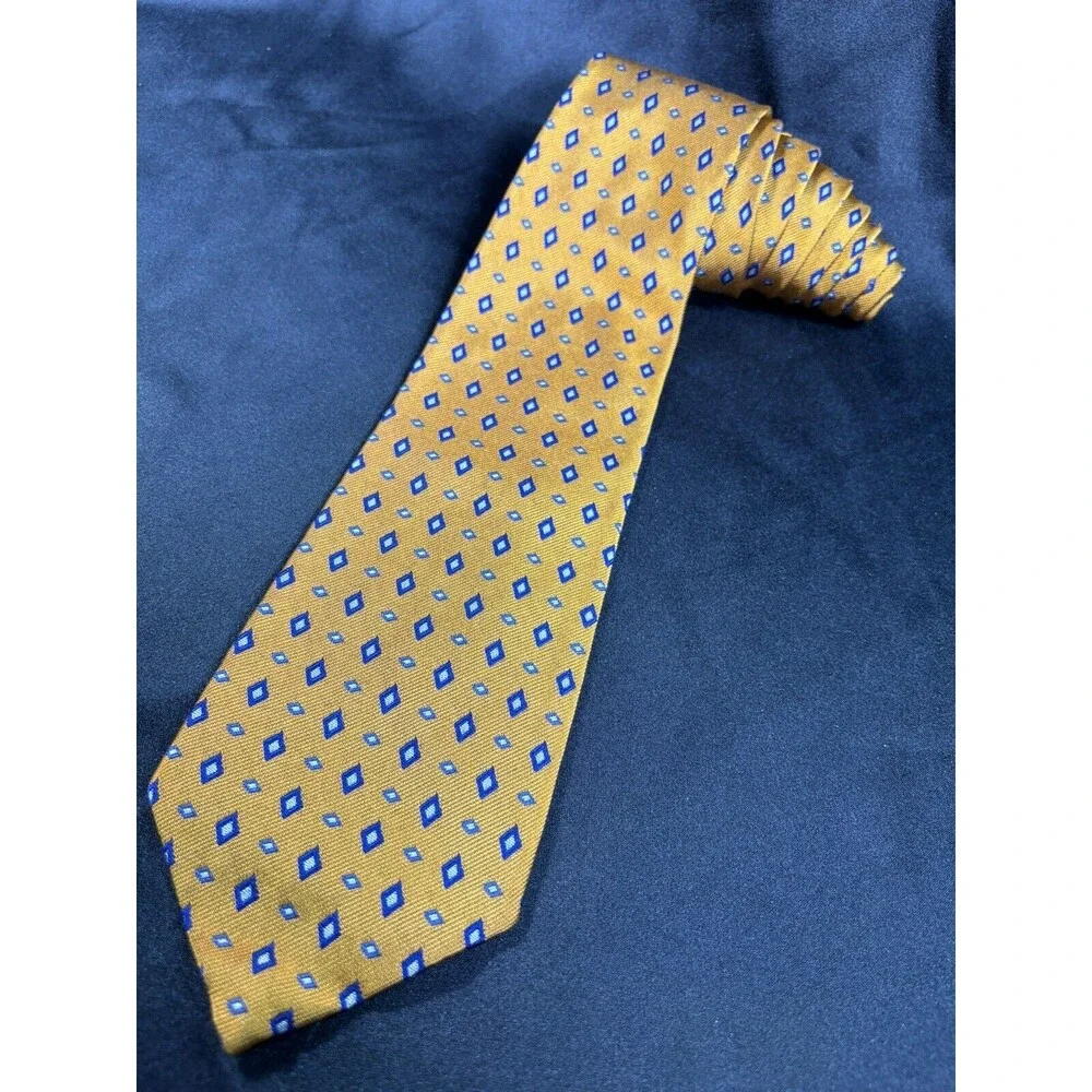 Polo Ralph Lauren Tie‎ Orange W/ Blue Diamond Geometric Pattern L:55